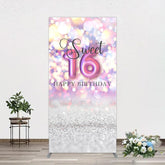 Aperturee - Aperturee Bokeh Light Sweet 16 Happy Birthday Rectangle Backdrop